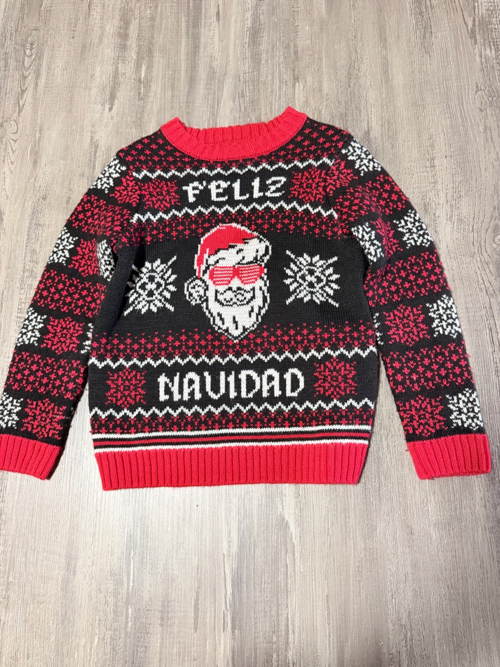 Holiday Time Boys XS 4-5 Feliz Navidad Ugly Christmas Sweater Santa Black Red